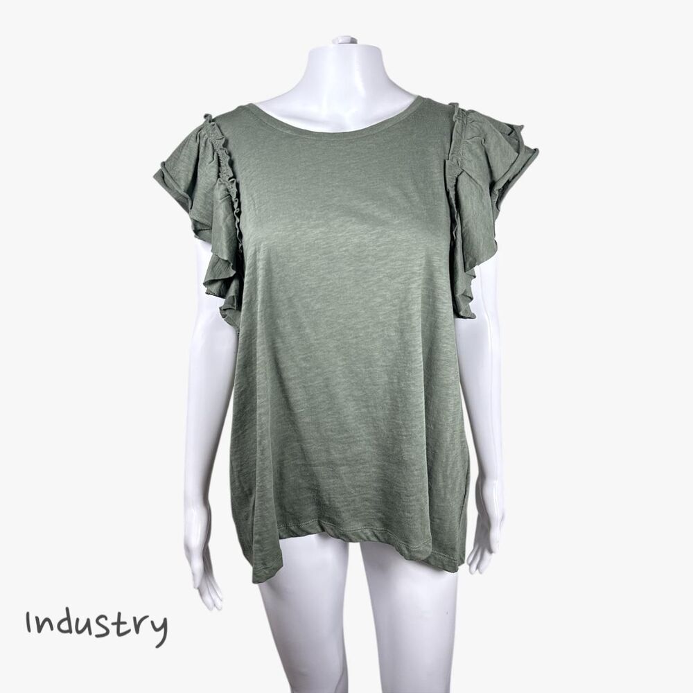 Industry Republic Women's Double Flutter Ruffle Sleeve T-Shirt in Oregano Sz 1X